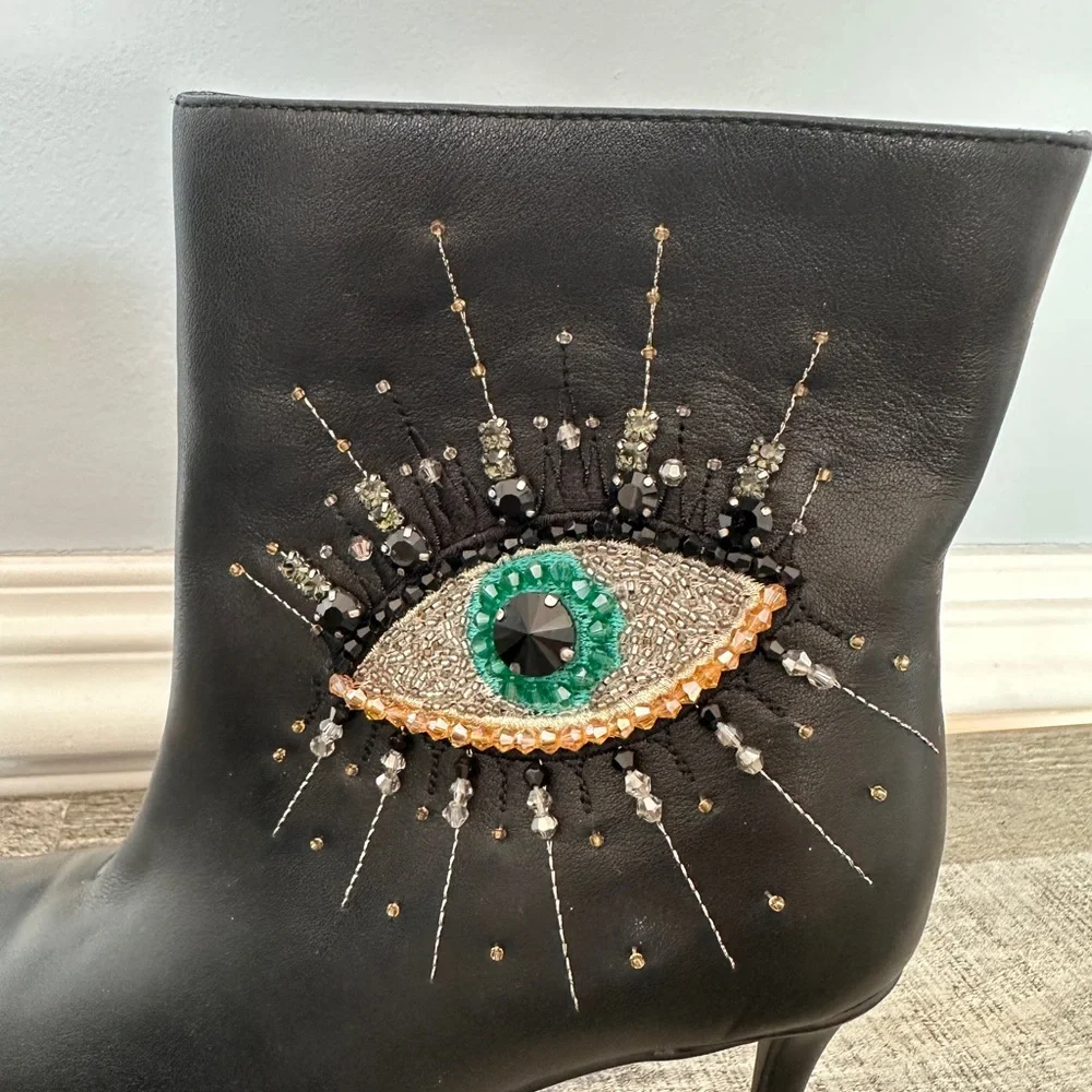 Kurt Geiger Black Eye Embellished Heeled Boots - Picture 3 of 8